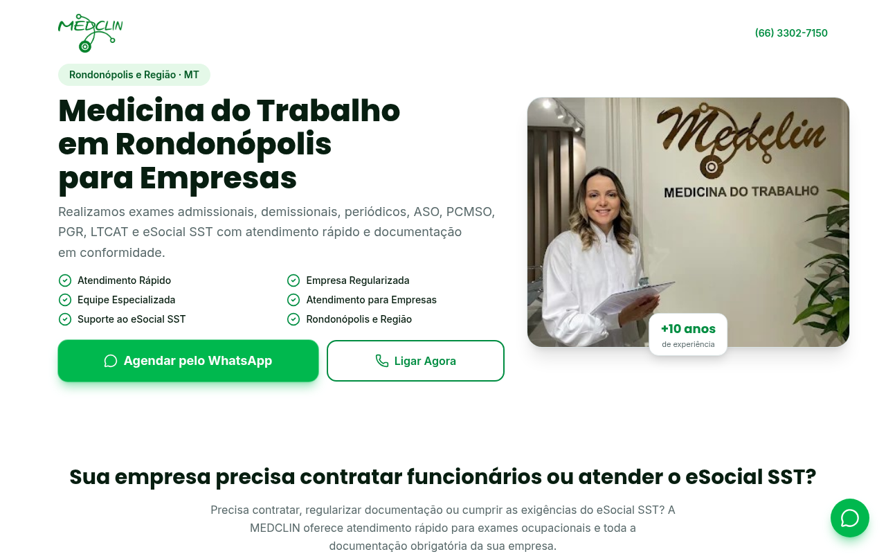 Primeira dobra do site MedClin desenvolvido pela Box Criativa