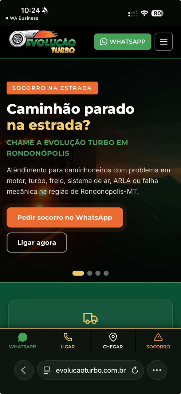 Versão mobile do site da Evolução Turbo criada pela Box Criativa